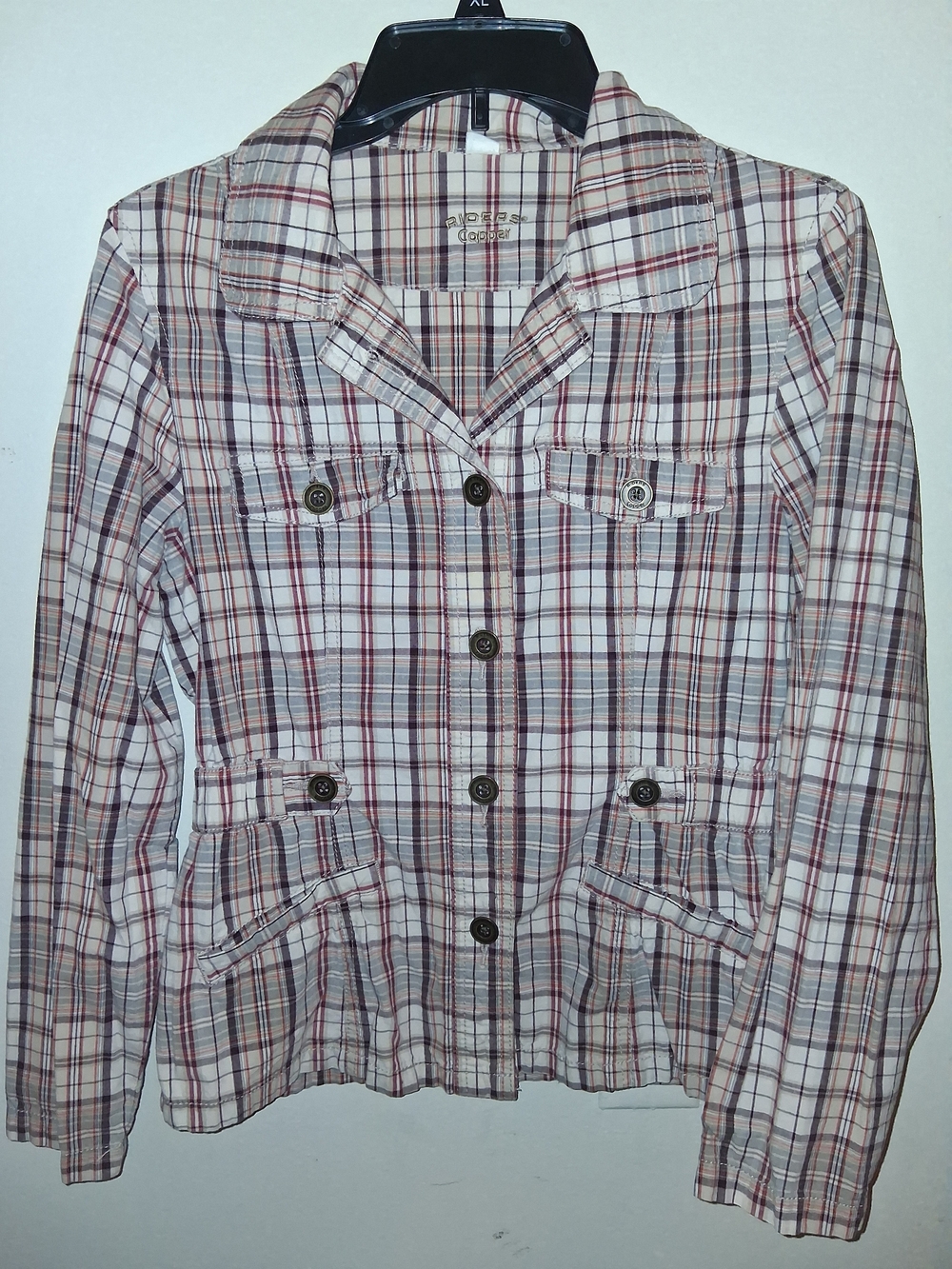 Riders by Lee Plaid Button-Front Women's Jacket in Tan, Cream & Red